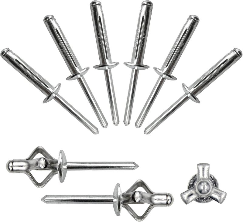 ALLCLEAN 1/4"x1-3/16" Tri-Fold Rivets Assortment - 25Pcs,Silver Tri-fold Exploding Pop Rivets Solid Aluminum Tri Grip Rivets Bulb Style Rivets for Kayak Marine Boat - Image 1